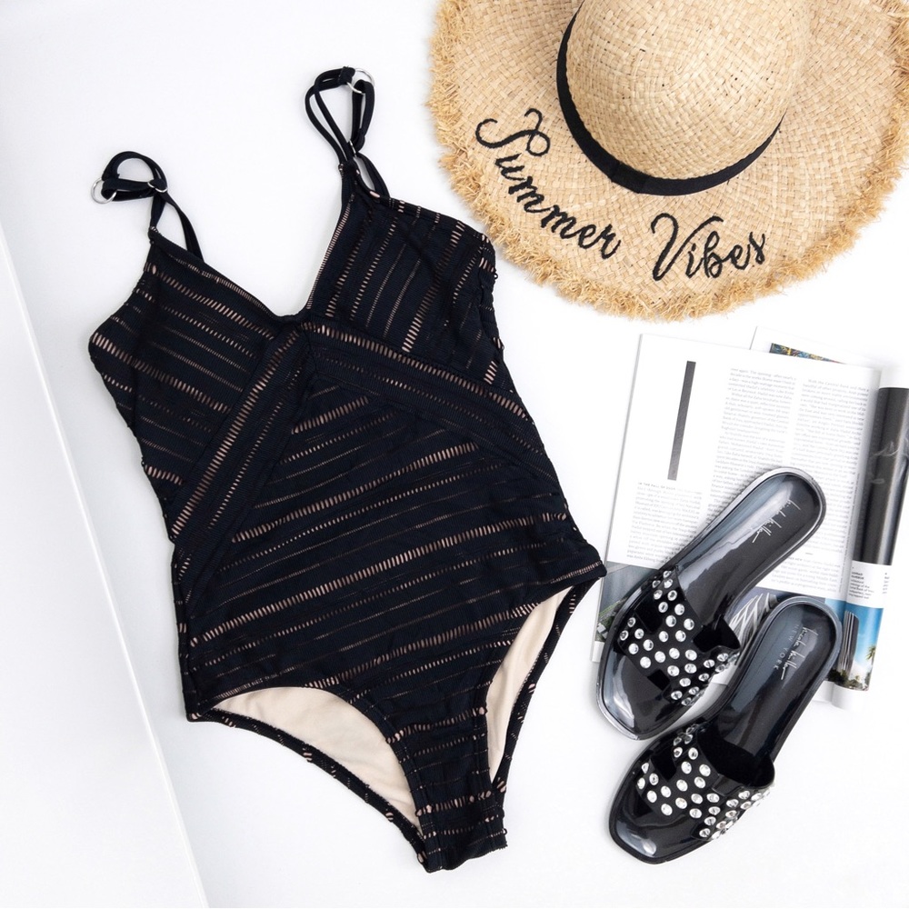 KONA SOL . Crochet High Neck One Piece Swimsuit